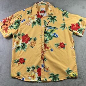 Tunevuse Hawaiian Shirt Men 2XL XXL Yellow Floral Tropical Button Up Casual
